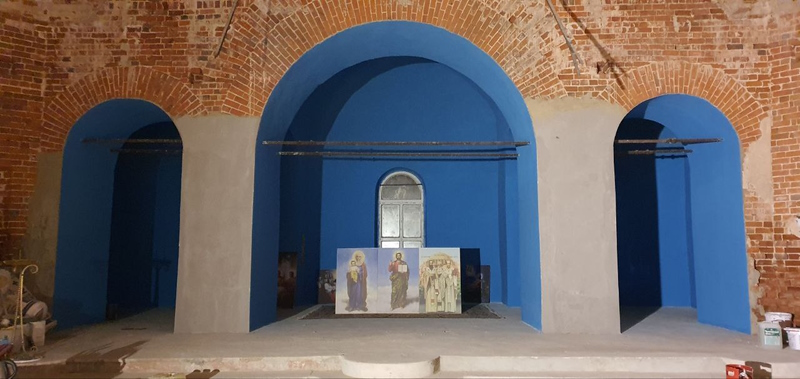 Восстановление храма в селе Чудь Навашинского городского округа в 2022 году, алтарная часть, интерьер.