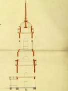 План, фасад и разрез на постройку колокольни в селе Паново-Леонтьево, документ ЦАНО