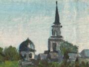Воскресенская церковь в Мальцеве, репродукция картины Светланы Егоровой (Хрипкиной)  